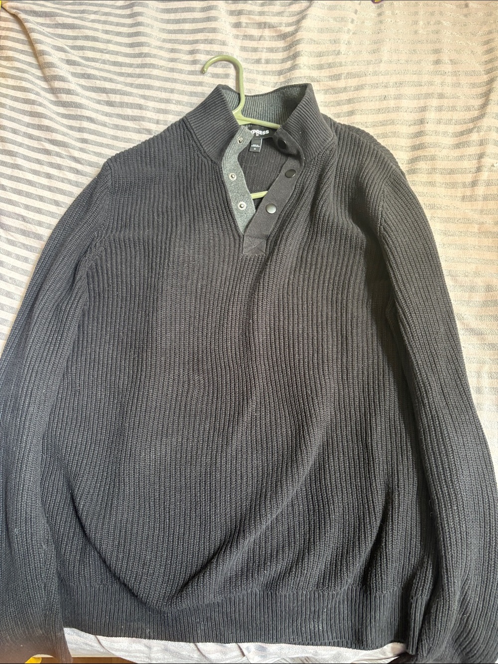 Express Men's Charcoal Ribbed Half-Snap Pullover Sweater